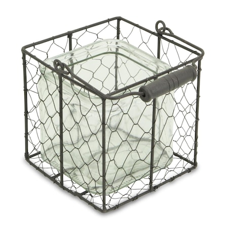 Palacedesigns 5.5 in. Brown & Clear Square Wire Basket & Glass Jar PA3098667